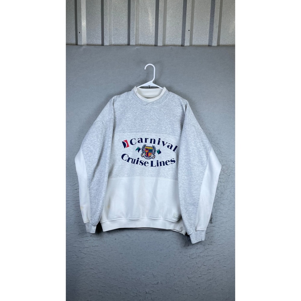 Carnival Cruise Lines Sweatshirt Men XL White Grey Good Vintage Logo Embroidered
